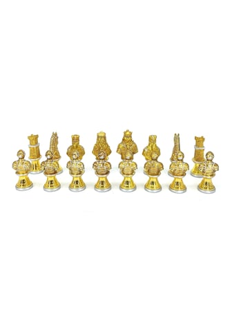 Orta Çağ Temalı Kurşun Satranç Taş Seti – Gold & Silver
