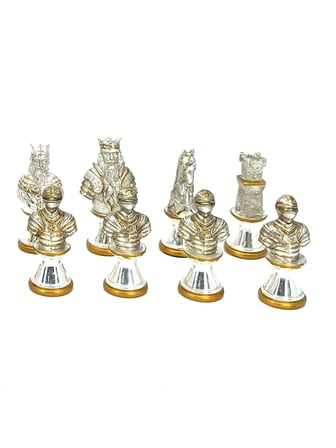 Orta Çağ Temalı Kurşun Satranç Taş Seti – Gold & Silver