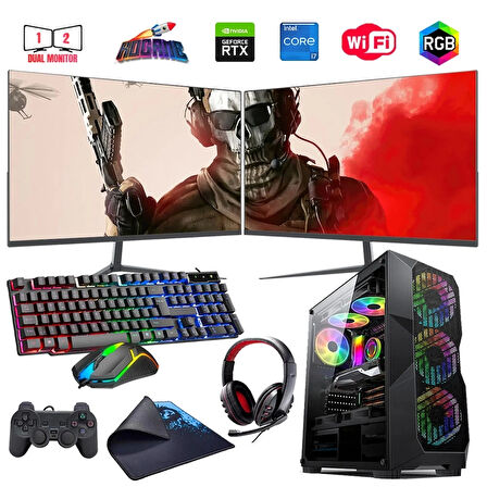 İ7 13700F 16GB DDR4 480SSD 6GB RTX3050 Çift 24" Monitörlü (Gaming SET)