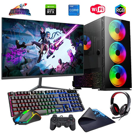 i7 14700F 16GB DDR4 480SSD 12GB RTX3060 24" Mon. Oyun Bilgisayarı (Gaming SET)