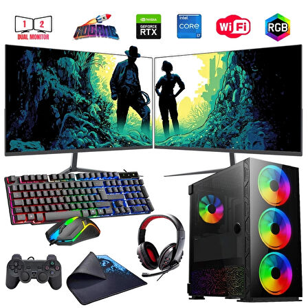 i7 14700F 16GB DDR4 480SSD 12GB RTX3060 Çift 24" Mon. Oyun Bilgisayarı (Gaming SET)