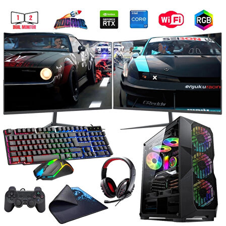 i7 14700F 32GB DDR4 1TB M2 6GB RTX3050 Çift 24" Mon. Oyun Bilgisayarı (Gaming SET)