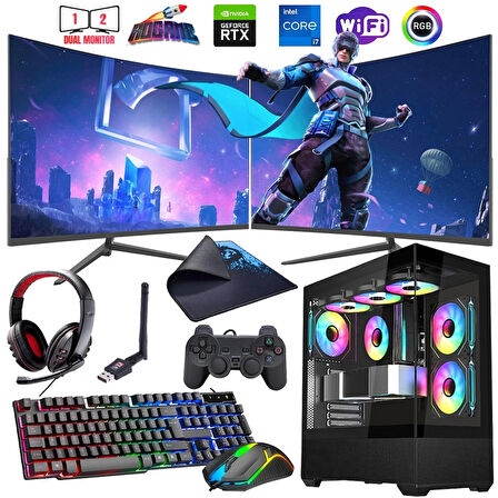 I7 13700F 16GB DDR4 512GB M2 8GB RTX4060 Çift 24" Mon. Oyun Bilgisayarı (Gaming SET)