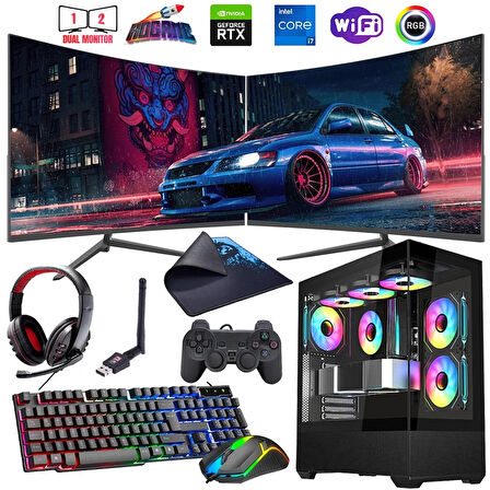 I7 13700F 32GB DDR4 1TB M2 8GB RTX4060 Çift 24" 100Hz Mon. Oyun Bilgisayarı (Gaming SET)