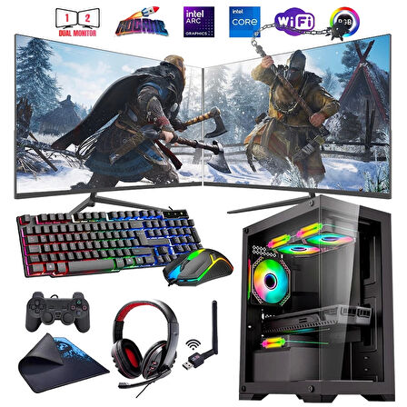 i7 14700F 16GB DDR4 480SSD 12GB ARC B580 Çift 24" Mon. Oyun Bilgisayarı (Gaming SET)