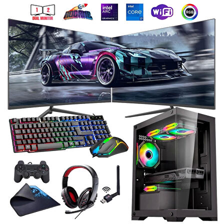 i7 14700F 32GB DDR4 1TB M2 12GB ARC B580 Çift 24" Mon. Oyun Bilgisayarı (Gaming SET)
