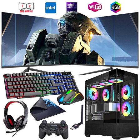 i5 13400F 16GB DDR4 1TB m2 12GB ARC B580 Çift 24" Monitörlü Oyun Bilgisayarı (Gaming SET)
