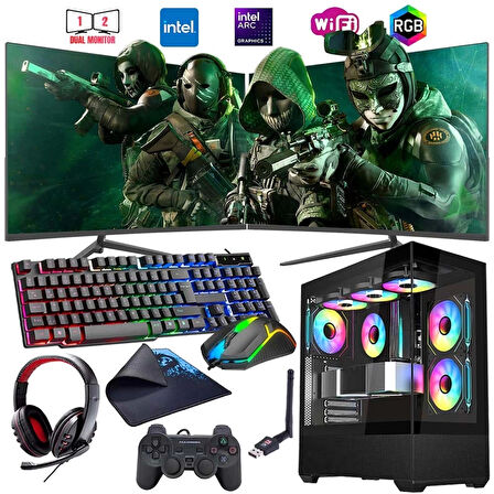 i5 14400F 16GB DDR4 1TB m2 12GB ARC B580 Çift 24" Monitörlü Oyun Bilgisayarı (Gaming SET)
