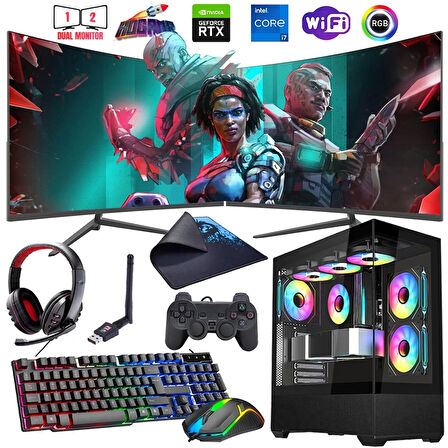 i7 14700F 16GB DDR4 1TB m2 12GB RTX4070 Çift 24" 100Hz Monitörlü Oyun Bilgisayarı (Gaming SET)