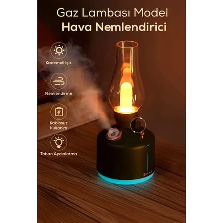 Premium Gaz Lambası Tasarımlı Hava Nemlendirici Ev Hediyesi Masa Üstü Modern Detay