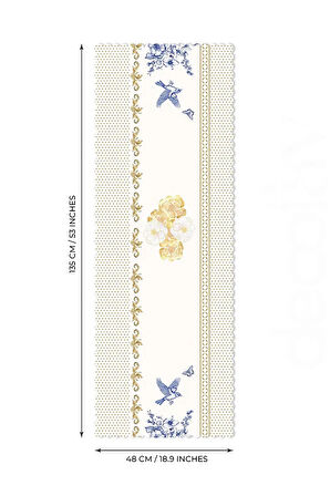 Royal White Uyumlu Çiçek ve Kuş Tasarımlı Dikişsiz Lazer Kesim Runner - 48x135cm