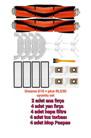 Dream e D10+ plus RLS3D uyumlu yedek fırça paspas toz torbası filtre