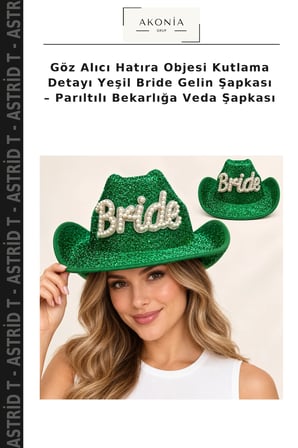 Göz Alıcı Hatıra Objesi Kutlama Detayı Yeşil Bride Gelin Şapkası – Parıltılı Bekarlığa Veda Şapkası