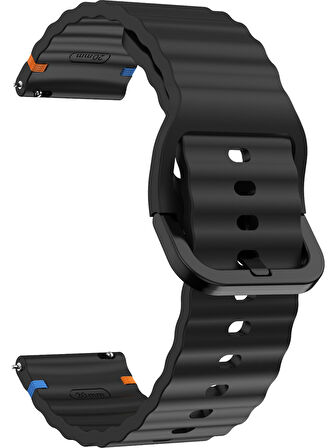 Oppo Realme Watch S / Watch S Pro İle Uyumlu 22mm Kordon Dalgalı Dikiş Detaylı Silikon Saat Kordonu