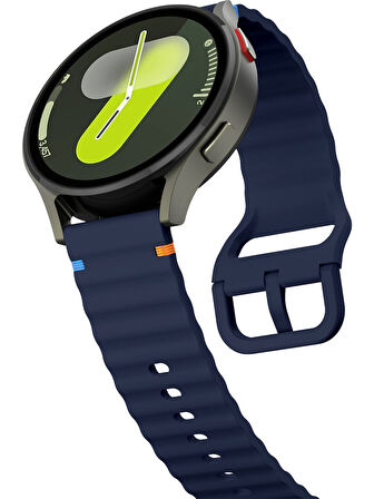 Xiaomi Mi Watch (Yuvarlak Kasa) İle Uyumlu 22mm Kordon Dalgalı Dikiş Detaylı Silikon Saat Kordonu