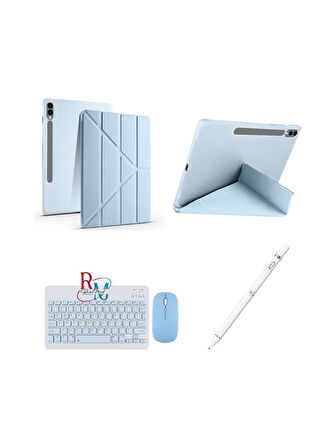 Samsung Galaxy Tab S10 FE Plus 13.1" ile Uyumlu Standlı Kılıf Dokunmatik Kalem ve Klavye Mouse Set