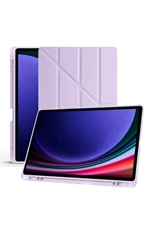 Samsung Galaxy S10 Plus SM-X820 ile Uyumlu 12.4'' Tablet Kılıfı Üçgen Standlı Kalem Bölmeli Kılıf