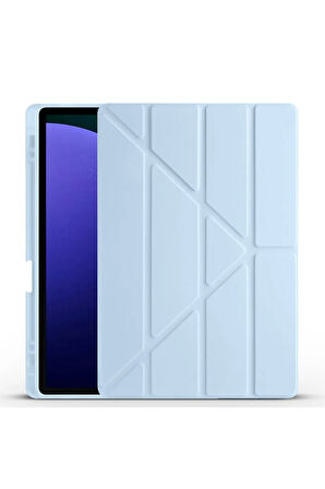 Samsung Galaxy S10 Plus SM-X820 ile Uyumlu 12.4'' Tablet Kılıfı Üçgen Standlı Kalem Bölmeli Kılıf