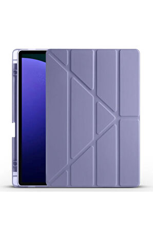 Samsung Galaxy S10 Plus SM-X820 ile Uyumlu 12.4'' Tablet Kılıfı Üçgen Standlı Kalem Bölmeli Kılıf