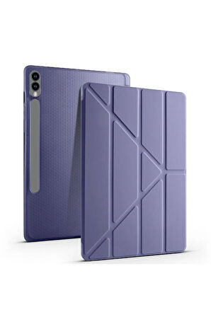 Samsung Galaxy S10 Plus SM-X820 ile Uyumlu 12.4'' Tablet Kılıfı Üçgen Standlı Kalem Bölmeli Kılıf