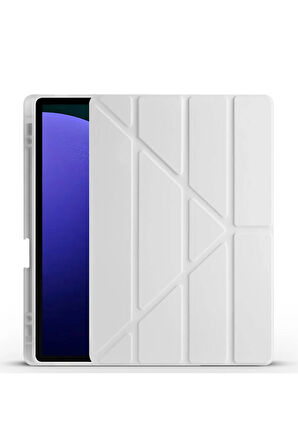 Samsung Galaxy S9 FE Plus X610 ile Uyumlu 12.4'' Tablet Kılıfı Üçgen Standlı Kalem Bölmeli Kılıf