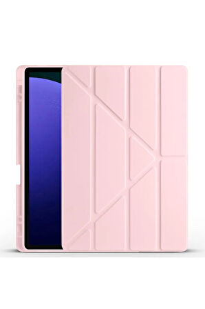 Samsung Galaxy S10 / S9 FE Plus ile Uyumlu 12.4'' Tablet Kılıfı Üçgen Standlı Kalem Bölmeli Kılıf