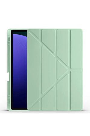 Samsung Galaxy S10 / S9 FE Plus ile Uyumlu 12.4'' Tablet Kılıfı Üçgen Standlı Kalem Bölmeli Kılıf