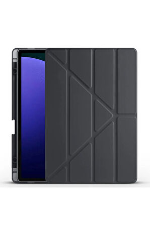 Samsung Galaxy S10 / S9 FE Plus ile Uyumlu 12.4'' Tablet Kılıfı Üçgen Standlı Kalem Bölmeli Kılıf