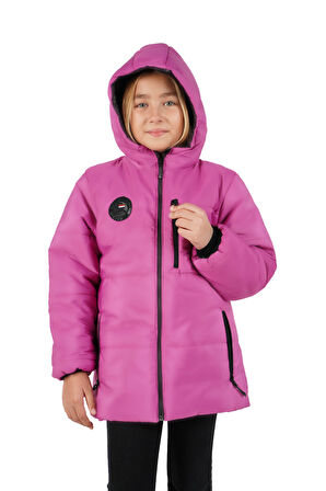İçi Kürklü Su ve Rüzgar Geçirmez Kapüşonlu Kız Çocuk Mont