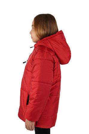 İçi Kürklü Su ve Rüzgar Geçirmez Kapüşonlu Kız Çocuk Mont