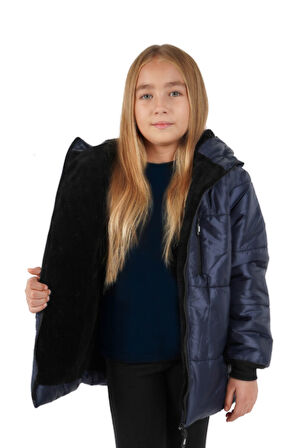 İçi Kürklü Su ve Rüzgar Geçirmez Kapüşonlu Kız Çocuk Mont