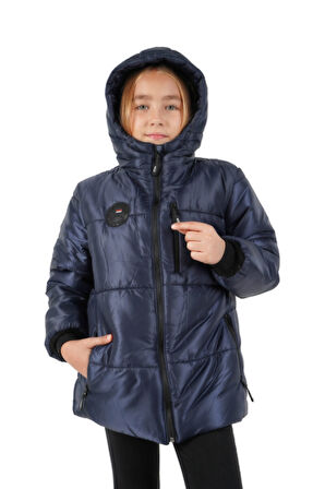 İçi Kürklü Su ve Rüzgar Geçirmez Kapüşonlu Kız Çocuk Mont