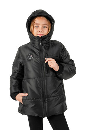 İçi Kürklü Su ve Rüzgar Geçirmez Kapüşonlu Kız Çocuk Mont