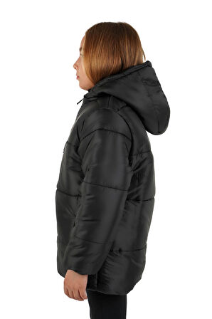 İçi Kürklü Su ve Rüzgar Geçirmez Kapüşonlu Kız Çocuk Mont