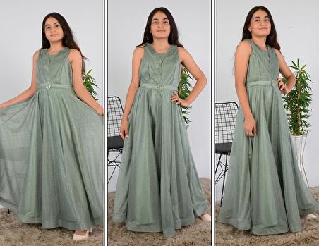 Kolsuz Omuz Hayal Tül Fırfırlı Broş Toka Detaylı Mezuniyet Prenses Model Abiye