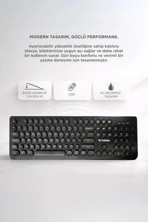 Delux Serisi Stil Aksesuar Masa Kablolu Q Klavye Retro Daktilo Görünümlü TK09 Siyah