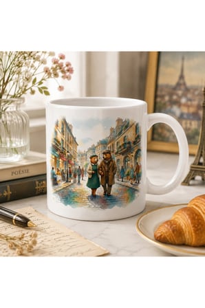 Romantik Ayı Çifti Tasarım Seramik Kupa Bardak 300 ml | Çift Taraflı Baskı | Sevgiliye ve Çiftlere Özel Hediye