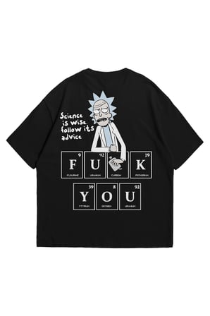 Unisex Siyah Oversize T-Shirt - Rick and Morty Science is Wise Baskılı Penye Bisiklet Yaka Tişört