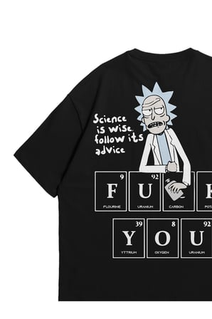 Unisex Siyah Oversize T-Shirt - Rick and Morty Science is Wise Baskılı Penye Bisiklet Yaka Tişört
