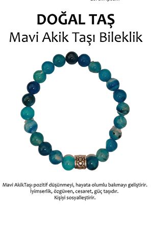 Hakiki Doğal Taş Bileklik - Mavi Akik Taşı