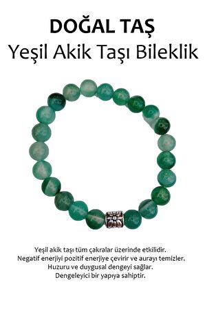 Hakiki Doğal Taş Bileklik - Yeşil Akik Taşı