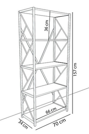 5 Raflı Metal Kitaplık - Meşe