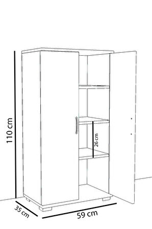 110 cm 2 Kapaklı Çok Amaçlı Mutfak Dolabı - Beyaz