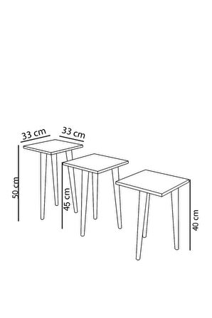 Kare Metal Ayaklı 3'lü Zigon Sehpa Çay Sehpası Servis Sehpası - Beyaz / Beyaz