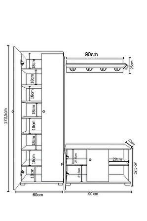 Crown Vestiyer Ayakkabılık Portmanto Ve Duvar Askısı Meşe / Beyaz