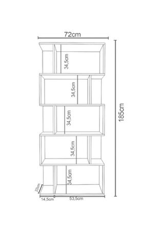 Lione 5 Raflı Asimetrik Kitaplık - Atlantikçam