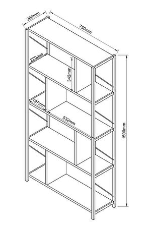 5 Raflı Metal Large Kitaplık Dekoratif Kitaplık Beyaz 