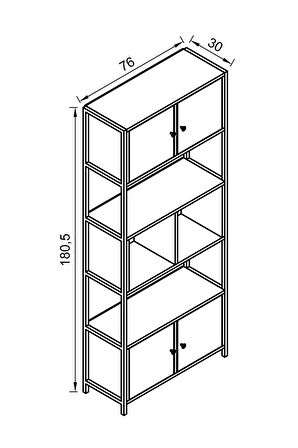 Moli Metal Ayaklı 5 Raf 4 Kapaklı Kitaplık Atlantikçam- Antrasit