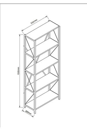 Rosa 5 Raflı Metal Kitaplık Safir Meşe