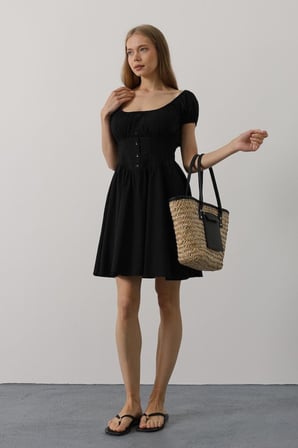 Beli Korseli Mini Elbise - Siyah